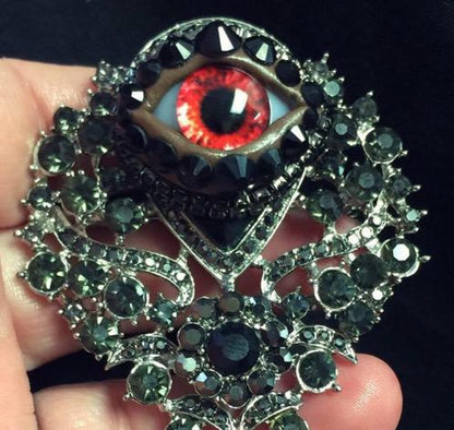 Gothic Eyeball Brooch: Vintage Ornate Rhinestone Brooch