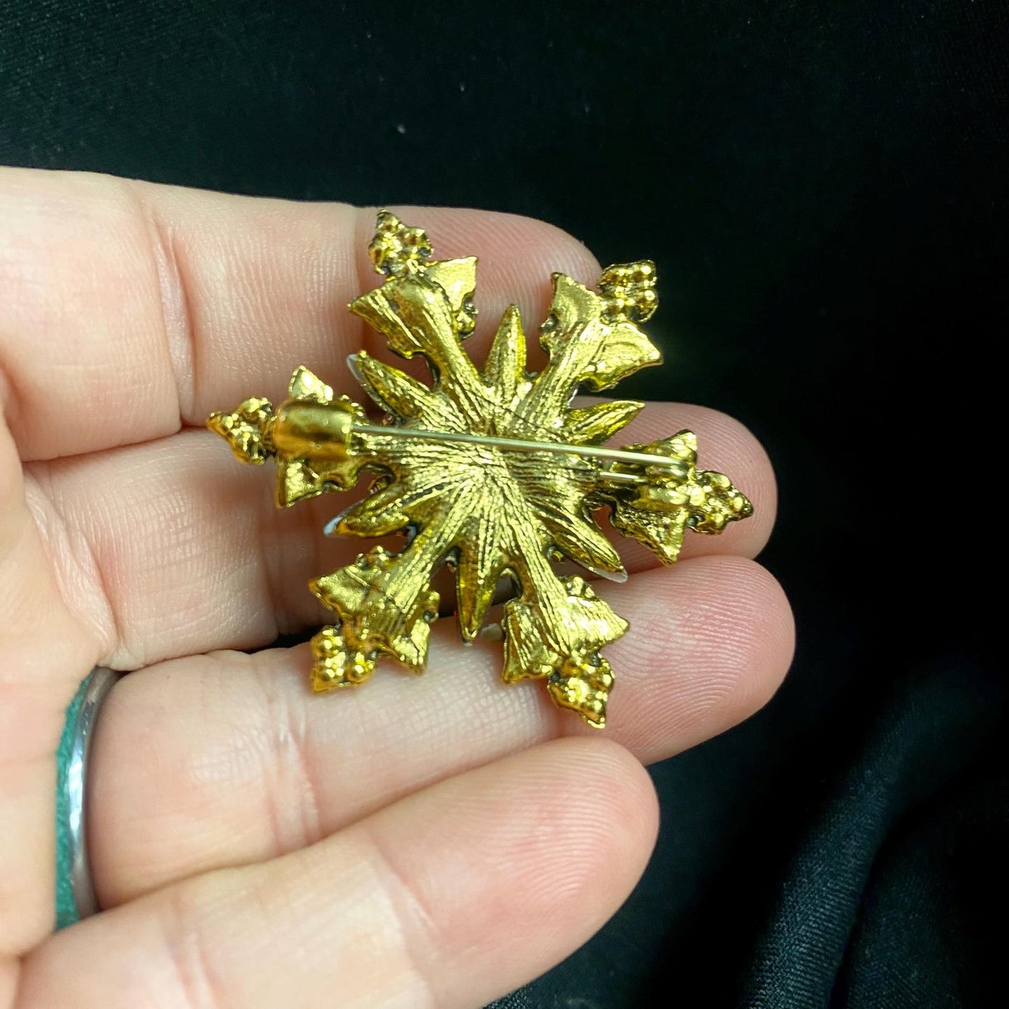 Stunning Christmas Snowflake Eyeball Art Brooch with a Natural Green Eye and Hand Placed Rhinestones! Eye Jewelry!