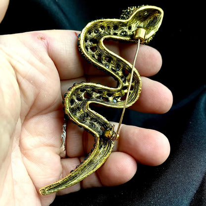 Emerald Snake Eye Brooch – Gothic Statement Pin – Surreal Serpent Jewelry – 4 Inch Wearable Art