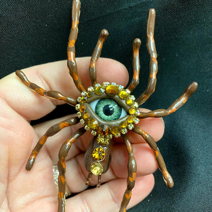 Giant Hand-Painted Spider Brooch, Gothic Eye Pin, Fantasy Insect Jewelry, Halloween Statement Piece