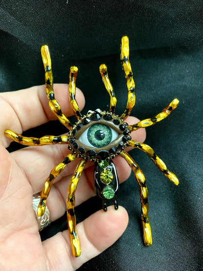 Hand-Painted Spider Brooch, Gothic Eye Pin, Statement Insect Jewelry, Fantasy Halloween Accessory