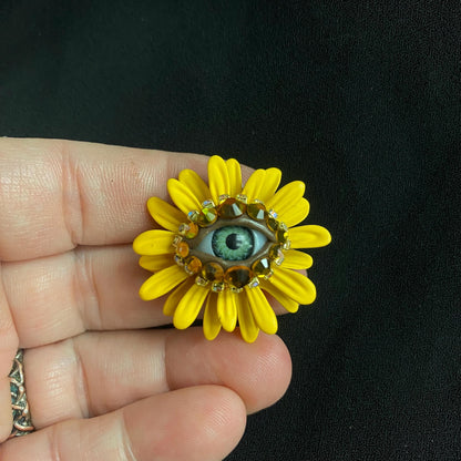 Yellow Flower Eye Brooch: Whimsical Spring Jewelry Accessory