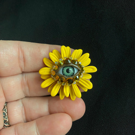 Yellow Flower Eye Brooch: Whimsical Spring Jewelry Accessory