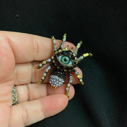 Purple Eyeball Spider Brooch | Gothic Green Eye Pin, Crystal Accents (Handcrafted)
