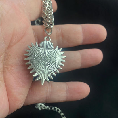 Spikey Heart with Rose Silver Tone Eye Art Gothic Pendant Necklace! Hand Placed Rhinestones!