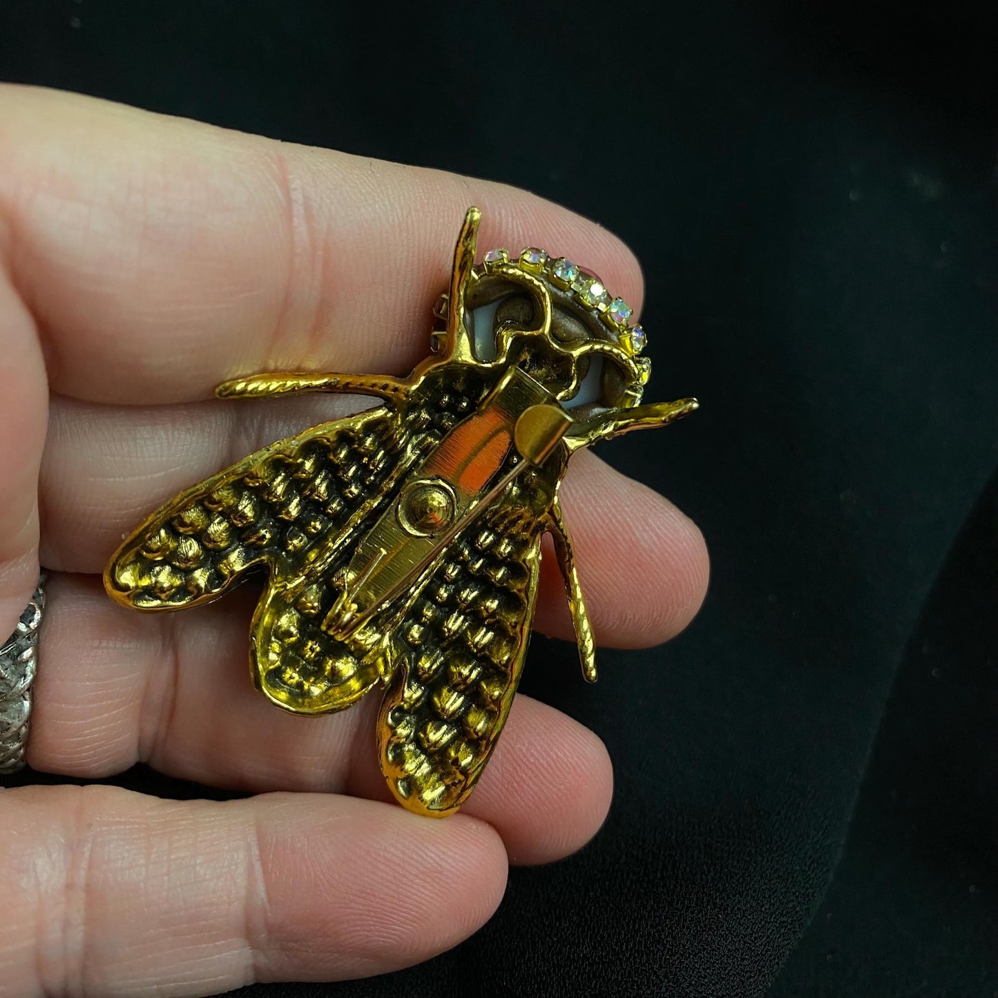 Quirky Whimsical Unique Bejeweled Fly, Hot Pink Eyeball Art Brooch!