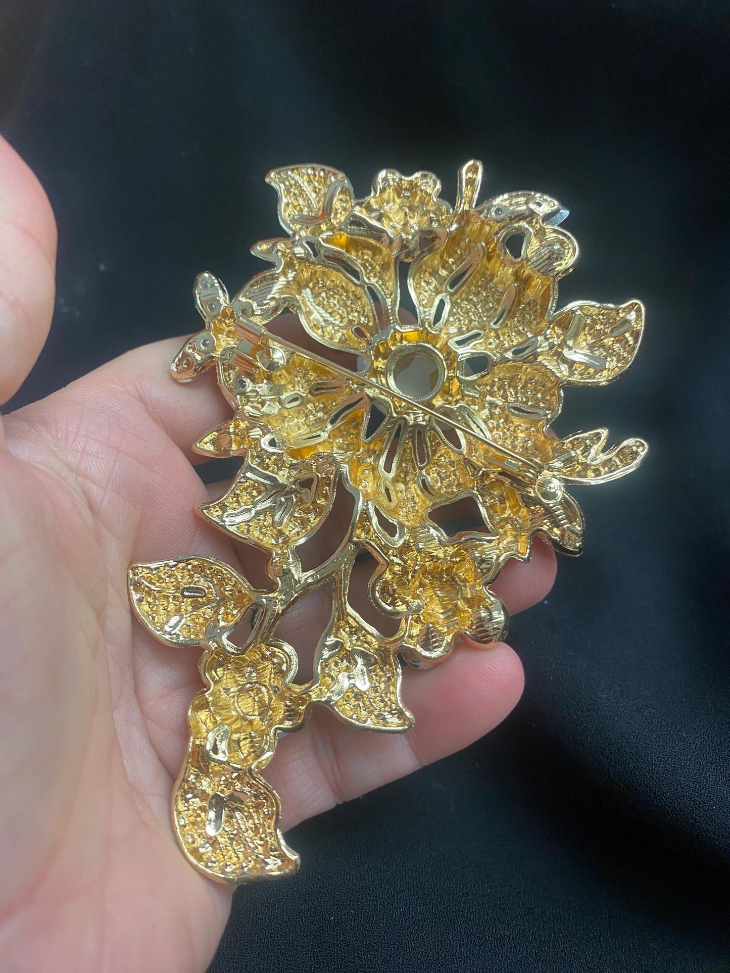 Rhinestone Floral Eye Brooch - Dramatic Statement Jewelry