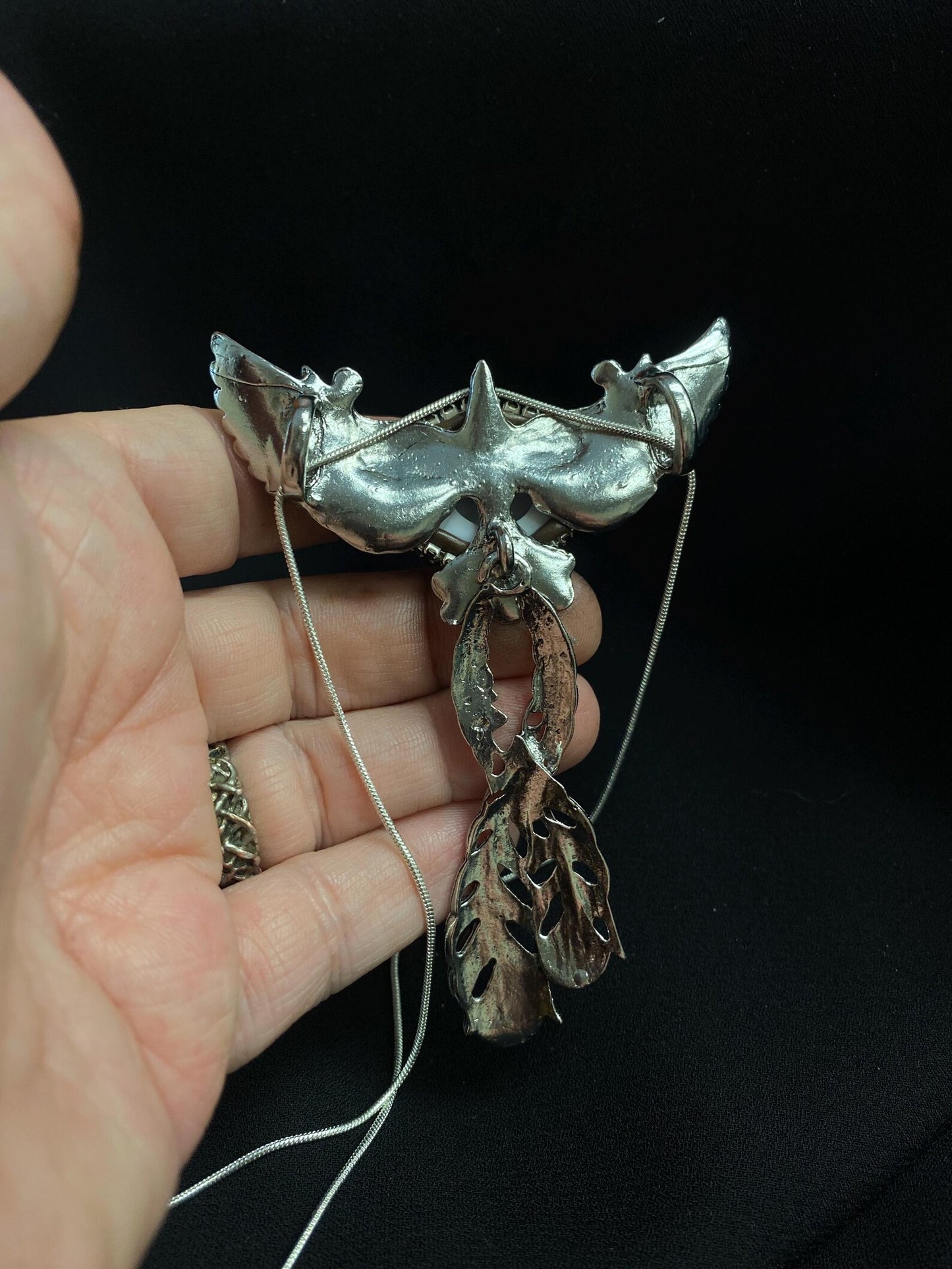 Limited Silver Tone Phoenix Eyeball Art Necklace with a Blood Red Eye and Hinged Tail!