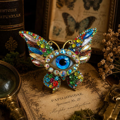 Surreal Evil Eye Butterfly Brooch | Aqua Blue Glass Iris Pin