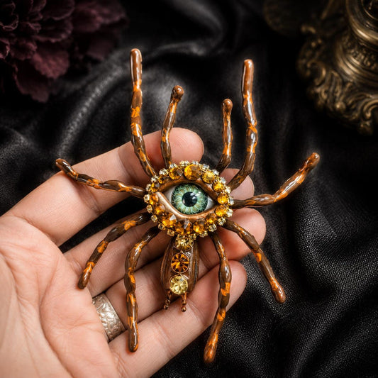 Giant Hand-Painted Spider Brooch, Gothic Eye Pin, Fantasy Insect Jewelry, Halloween Statement Piece