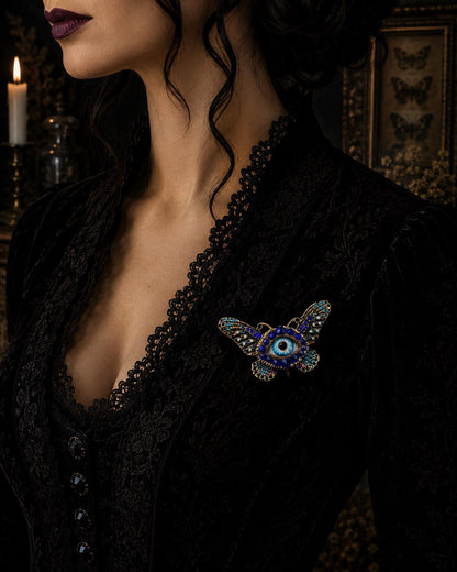 Surreal Evil Eye Butterfly Brooch | Blue Glass Eye Pin