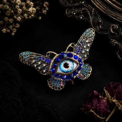 Surreal Evil Eye Butterfly Brooch | Blue Glass Eye Pin