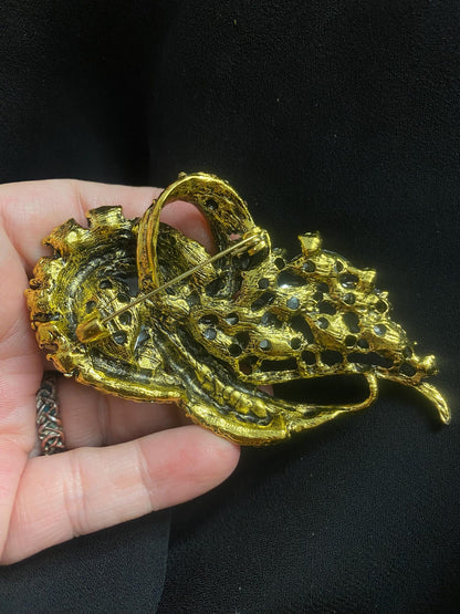 Gothic Eye Brooch, Victorian Amber Rhinestone Statement Jewelry, Assemblage Wearable Art