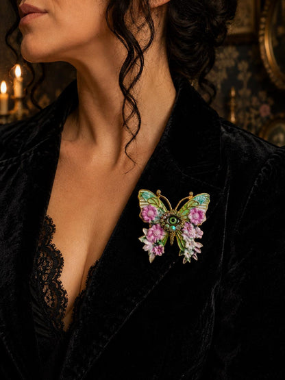 Floral Eye Butterfly Brooch, Dimensional Enamel Pin, Gothic Victorian Jewelry