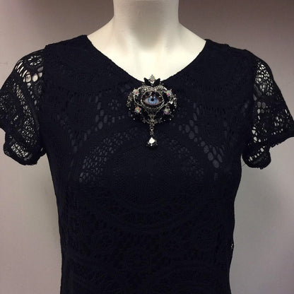 Stunning Ornate Style Eyeball Art Brooch with a Handmade Blue Glass Iris and Hand Placed Rhinestones!