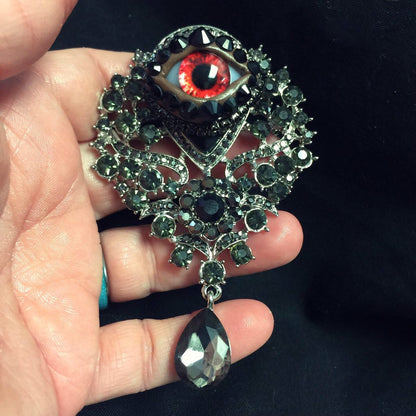 Gothic Eyeball Brooch: Vintage Ornate Rhinestone Brooch