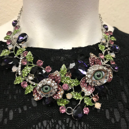 Bejeweled Eyeball Choker and Earring Set, Purple Rhinestone Jewelry