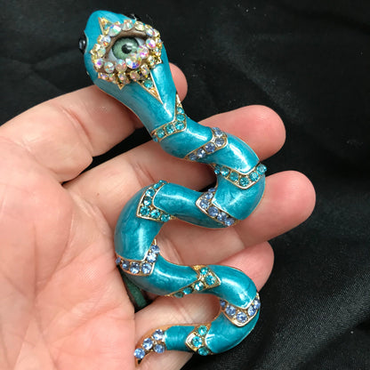 Turquoise Snake Eye Brooch – Gothic Statement Pin – Surreal Serpent Jewelry – 4 Inch Wearable Art