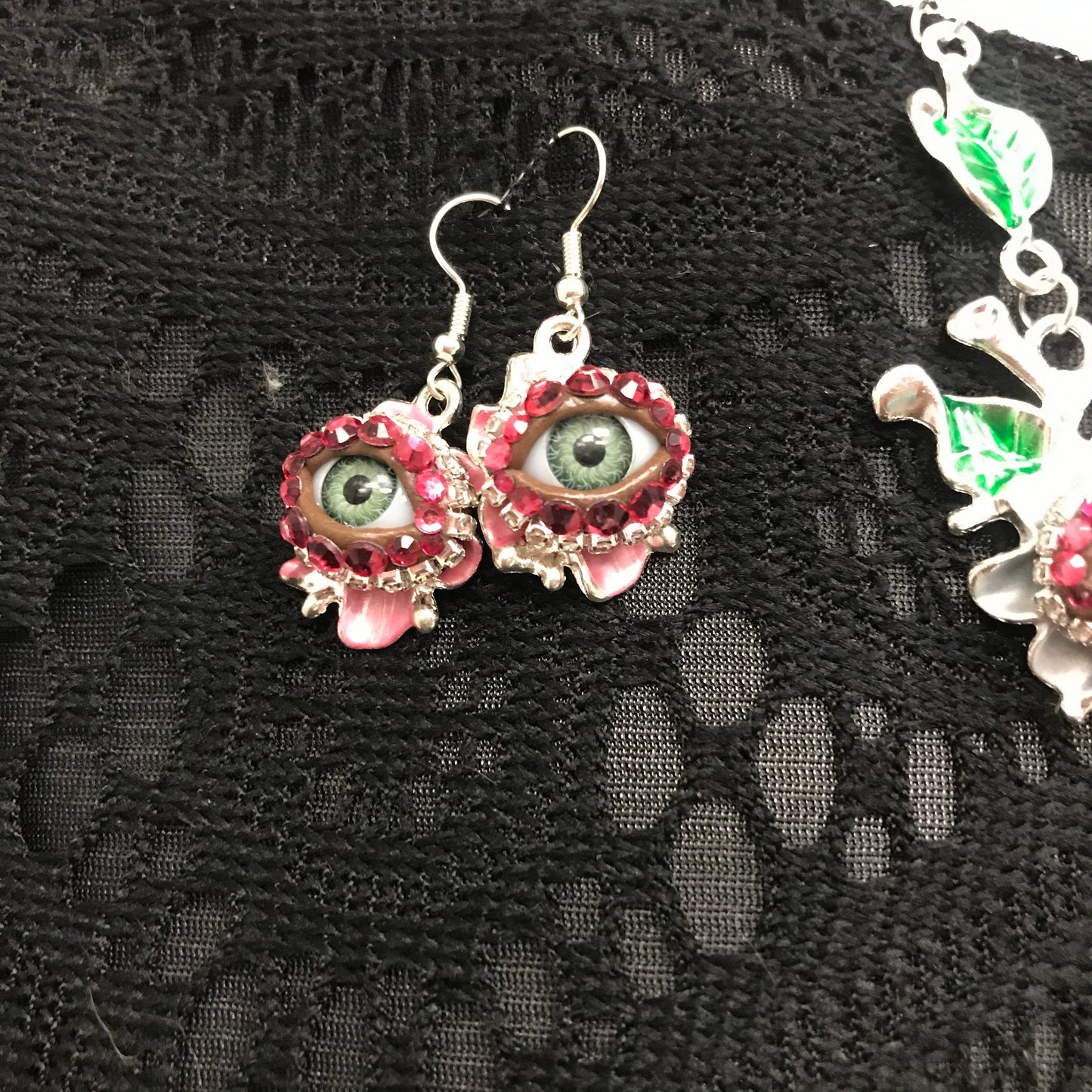 Eyeball Art Necklace, Enameled Bejeweled Rhinestone Statement Necklace
