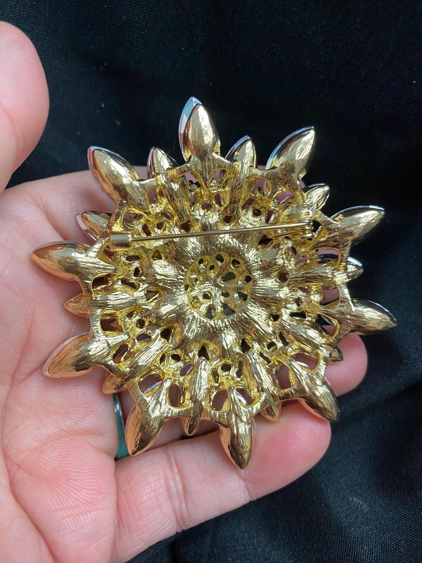 Vintage Style Sunburst Eyeball Brooch, Handmade Green Iris Rhinestone Pin