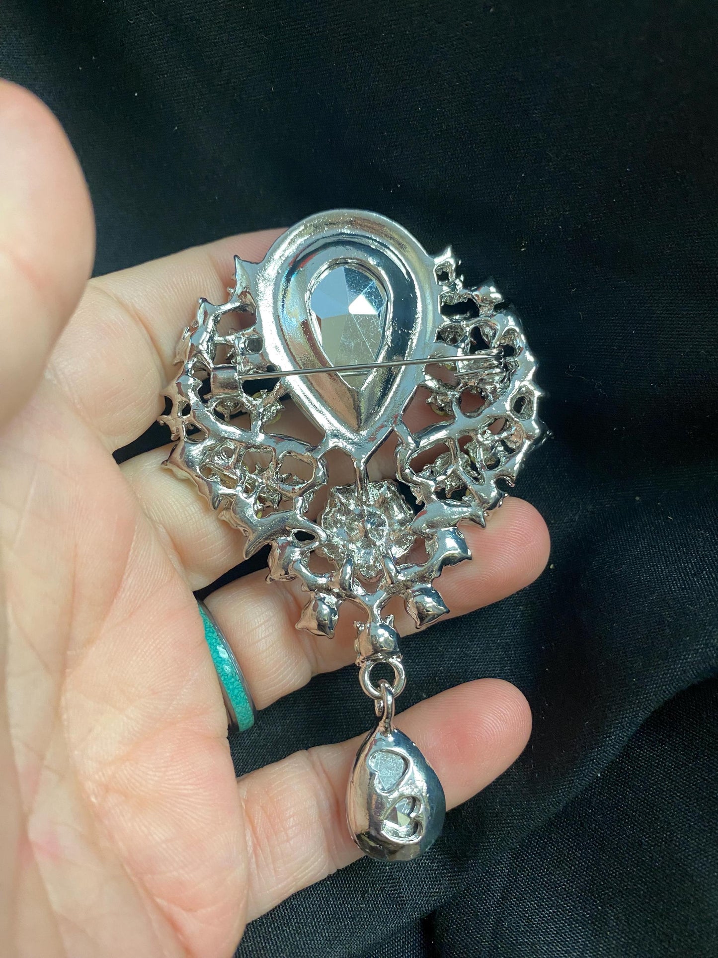 Vintage Ornate Eyeball Brooch: Amber Glass Iris, Rhinestones