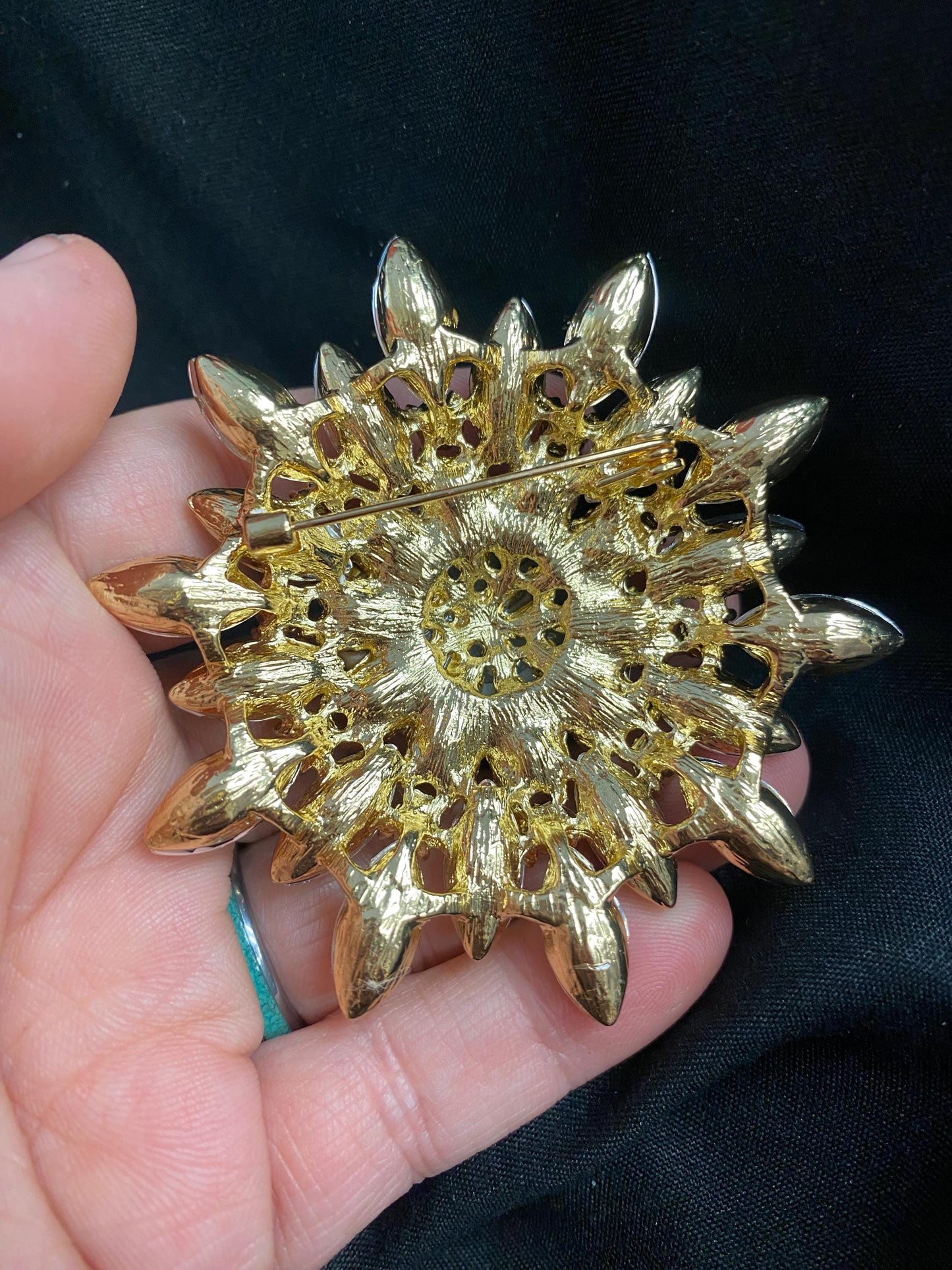 Vintage Style Sunburst Brooch, Pastel Pink Rhinestones, Handmade Glass Iris