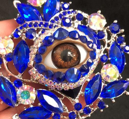 Vintage Royal Blue Rhinestone Eyeball Brooch
