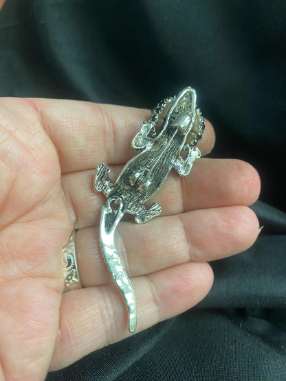 Rhinestone Alligator Brooch: Surreal Eyeball Jewelry Pin