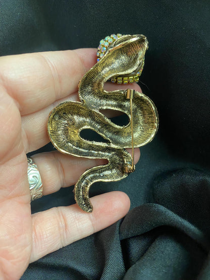 Purple Rhinestone Snake Brooch with Realistic Eye – Gothic Assemblage Wearable Art