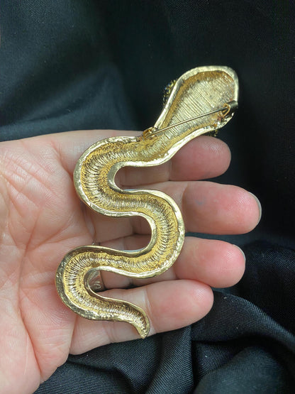 Surreal White Snake Brooch – Gothic Serpent Statement Pin with Rhinestones (4 Inch)