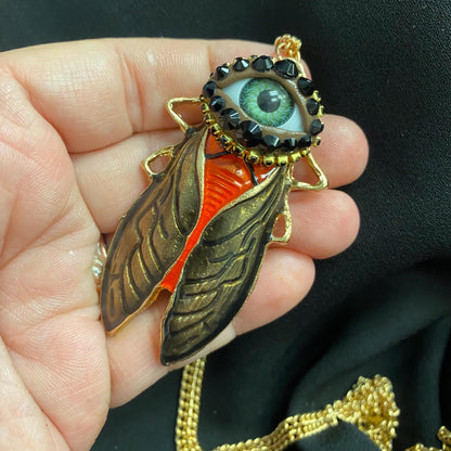 Enamel Cicada Art Pendant Necklace – Bejeweled Eyeball Jewelry