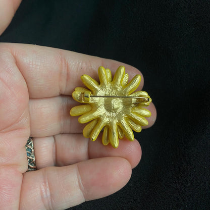 Yellow Flower Eye Brooch: Whimsical Spring Jewelry Accessory