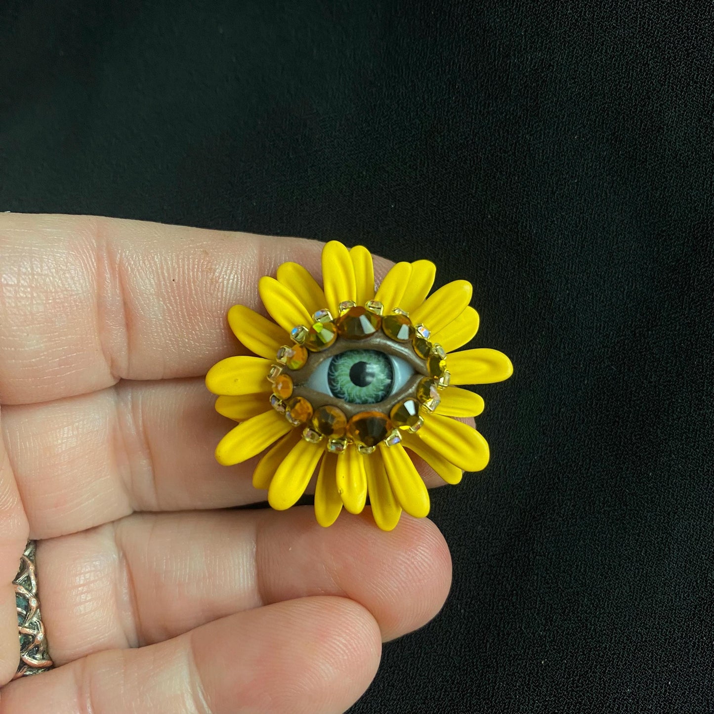 Yellow Flower Eye Brooch: Whimsical Spring Jewelry Accessory