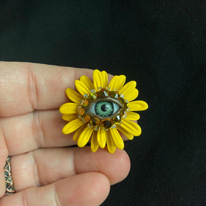 Yellow Flower Eye Brooch: Whimsical Spring Jewelry Accessory