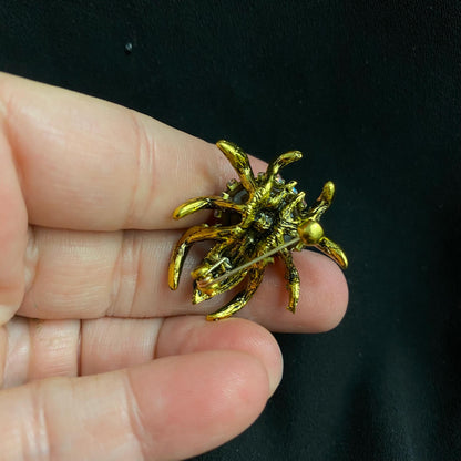 Bold Aqua Petite Bejeweled Spider Eye Art Brooch! Surreal Jewelry Lapel Pin!