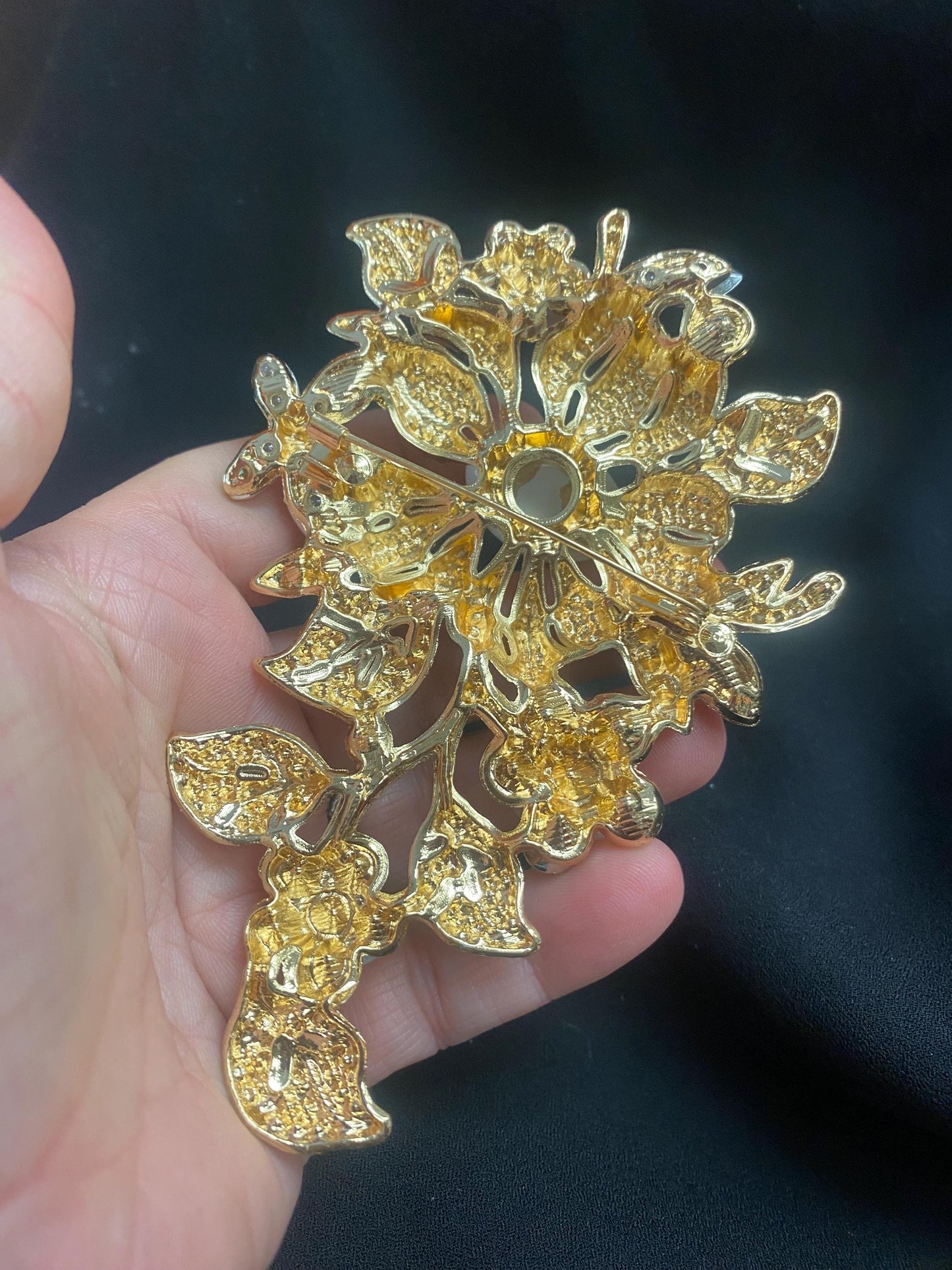 Rhinestone Floral Eye Brooch - Dramatic Statement Jewelry