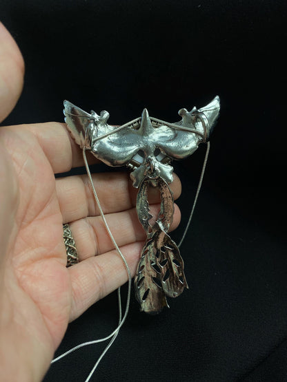 Limited Silver Tone Phoenix Eyeball Art Necklace with a Blood Red Eye and Hinged Tail!