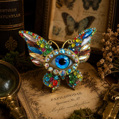 Surreal Evil Eye Butterfly Brooch | Aqua Blue Glass Iris Pin