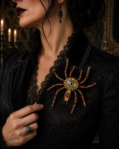 Giant Hand-Painted Spider Brooch, Gothic Eye Pin, Fantasy Insect Jewelry, Halloween Statement Piece