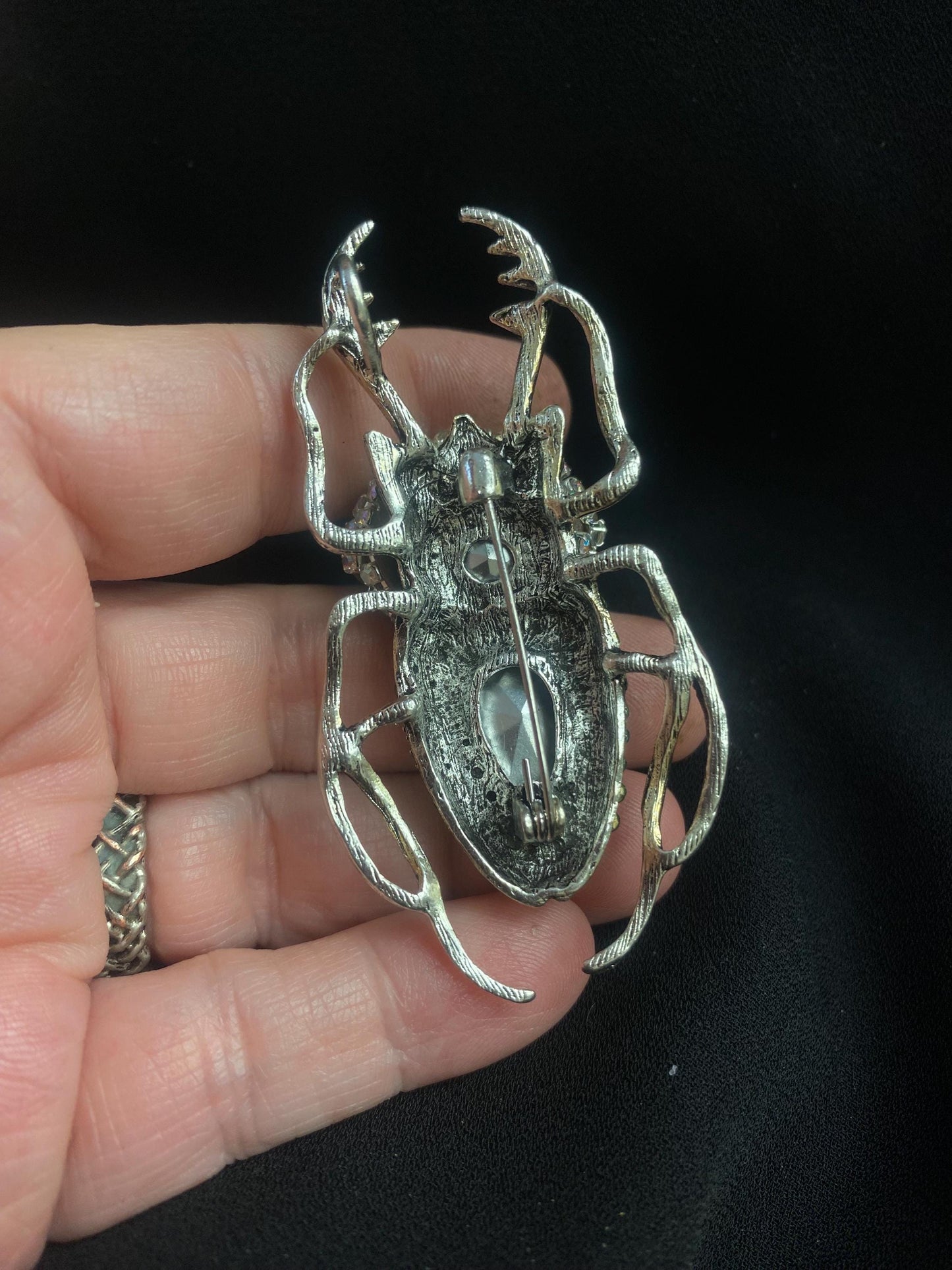 Green Eyeball Beetle Brooch, Emerald Rhinestone Bug Pin, Gothic Insect Jewelry