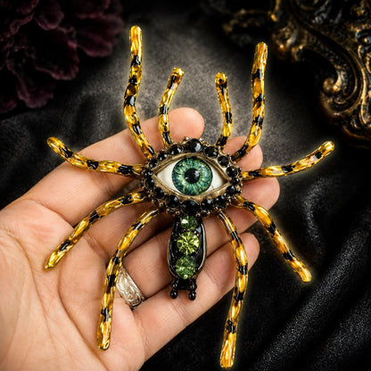 Hand-Painted Spider Brooch, Gothic Eye Pin, Statement Insect Jewelry, Fantasy Halloween Accessory