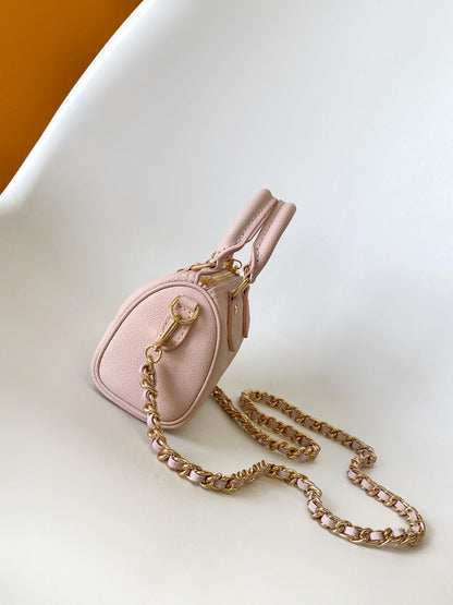 LV Nano Speedy Bag 16 cm Pink White Embossed cowhide GHW