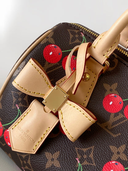 LV x TM Speedy BandouliÃ¨re 20cm Brown Monogram Cherry Canvas Cowhide GHW