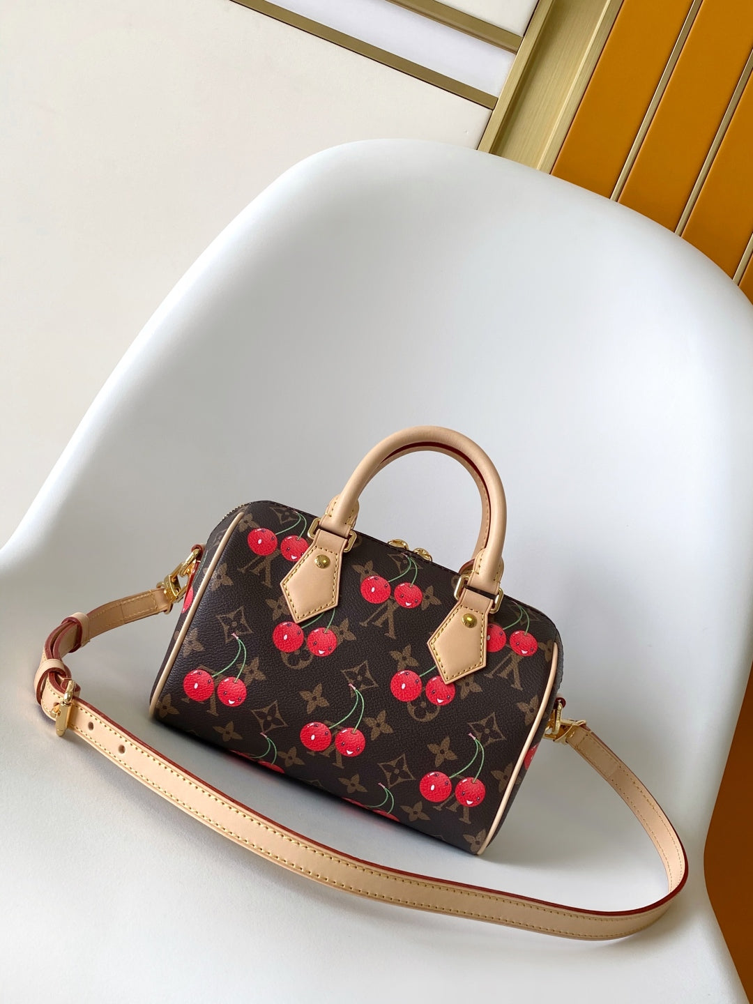 LV x TM Speedy BandouliÃ¨re 20cm Brown Monogram Cherry Canvas Cowhide GHW