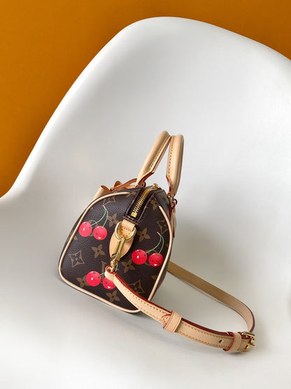 LV x TM Speedy BandouliÃ¨re 20cm Brown Monogram Cherry Canvas Cowhide GHW