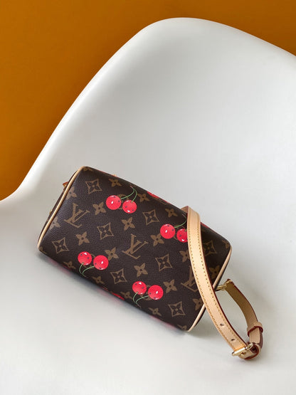 LV x TM Speedy BandouliÃ¨re 20cm Brown Monogram Cherry Canvas Cowhide GHW