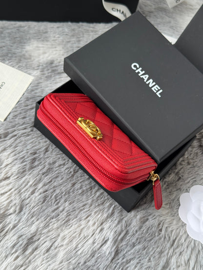 CC Classic Boy Coin Purse Red Gold-tone Grained Calfskin 242876