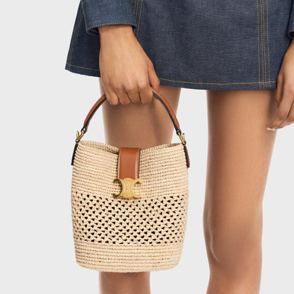 Medium Louise Bucket 24cm Brown Calfskin Beige Raffia