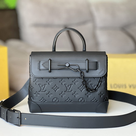 LV Steamer PM Bag 25cm Black Taurillon Monogram Leather