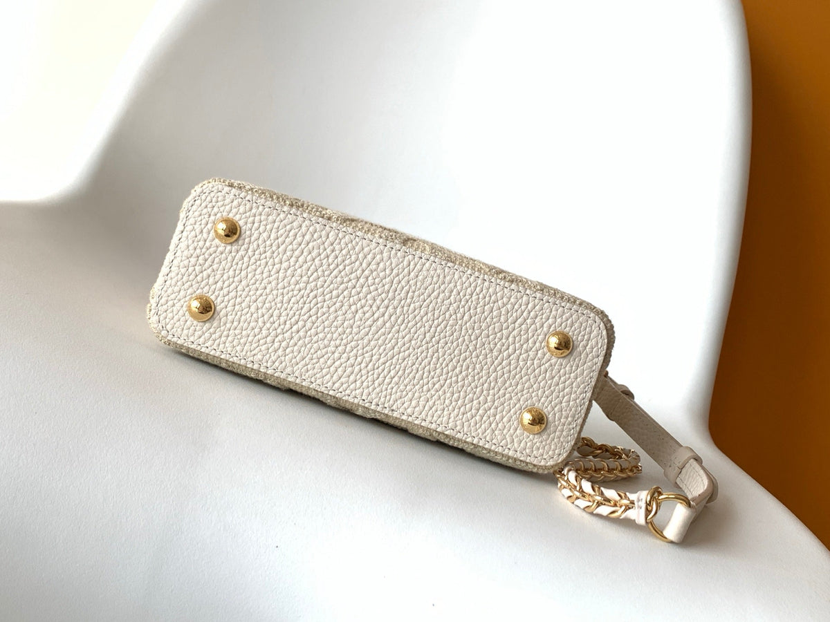 LV Capucine Mini Bag 21cm Vanilla Cotton Canvas Embroidered Pattern GHW